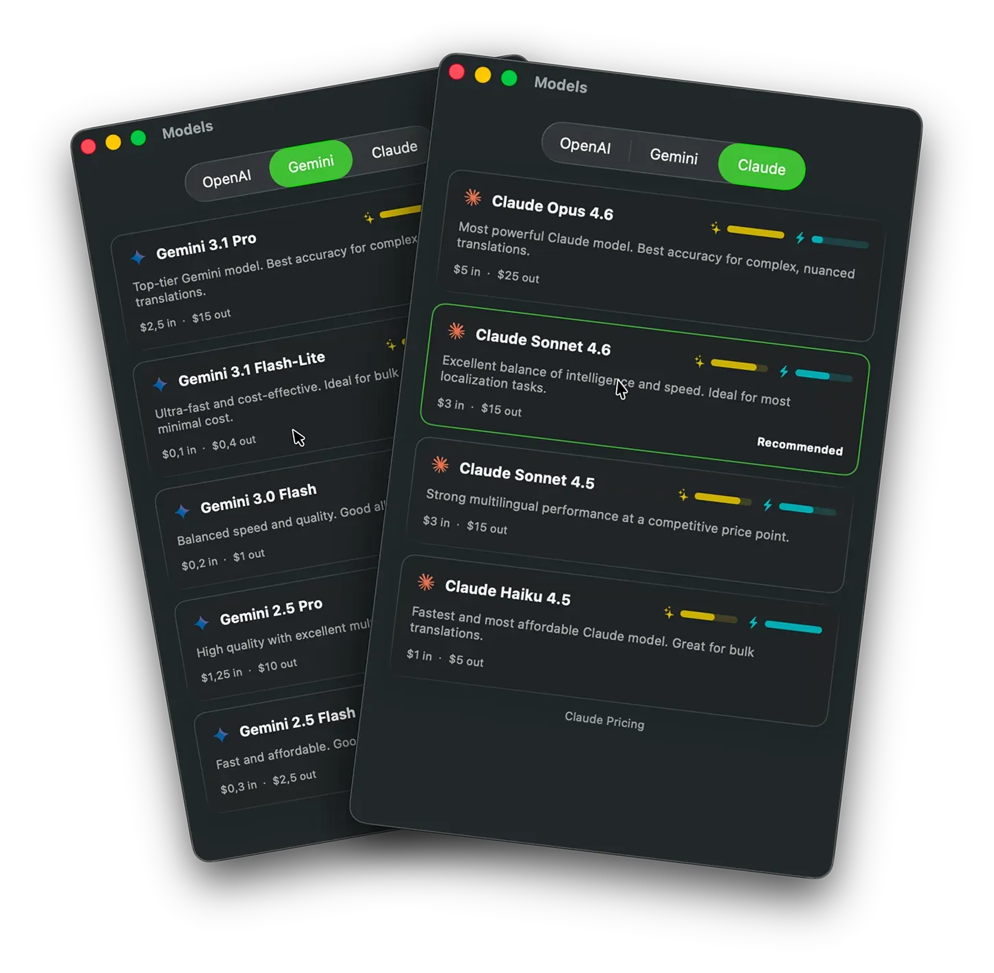 Cube AI model picker with GPT, Gemini, Claude, and DeepSeek options